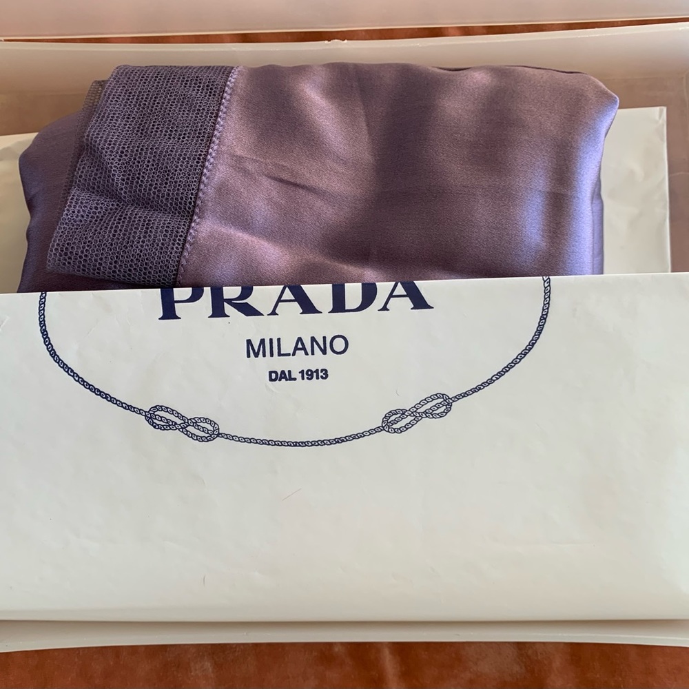 NWT Vtg PRADA Milano Silk Slip Skirt, Tulle Trim w/ Orig. Prada Gift Box